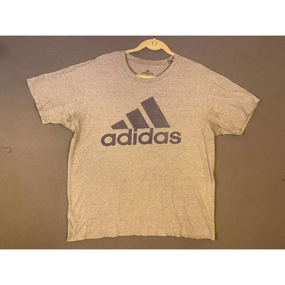 Adidas Big Center Logo Amplifier 3 Lines T-shirt L Large Grey Gray Black - Picture 2 of 10